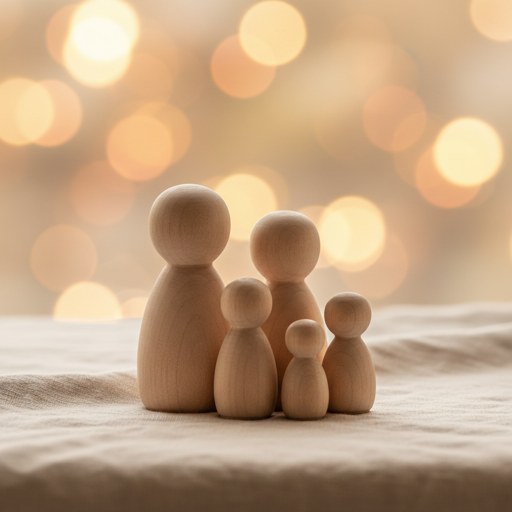 Figurines en bois symbolisant les liens familiaux