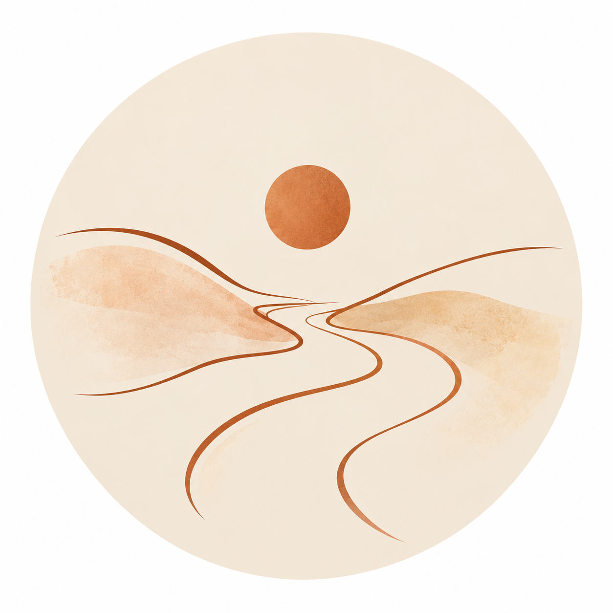 Illustration abstraite aux tons terracotta évoquant un chemin