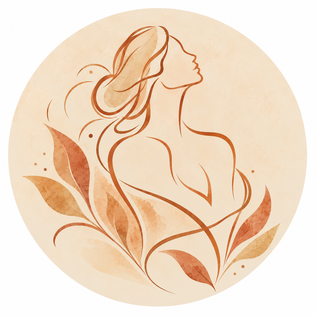 Illustration abstraite d'une silhouette féminine entourée de feuillages